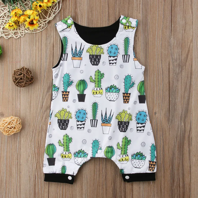 Brand Cute Newborn Infant Baby Boy Girl Kids Cactus Romper Jumpsuit Cotton Clothes Outfit Summer Sunsuit