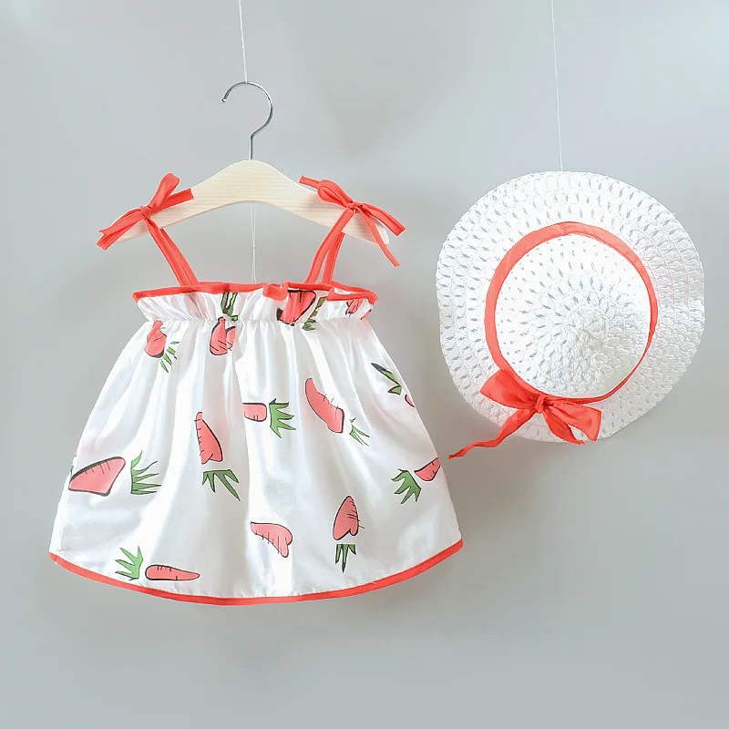 Платья без рукавов для малышей Летняя одежда девочек платье принцессы + шляпа