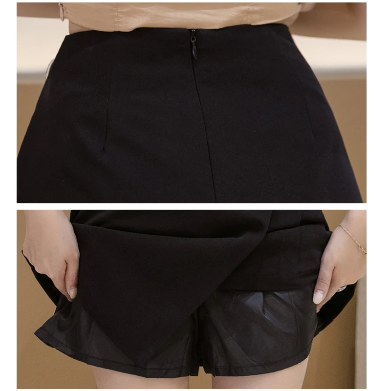 

Women Pleated Pathwork Summer Short Skirt Blue Black High Waist Elegant Women Casual Skirts Korean OL Lady Irregular Mini Skirt