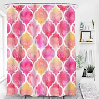1pc pink diamond lattice printed waterproof and mildew proof shower curtains for bathroom polyester curtain with hooks 180x180cm