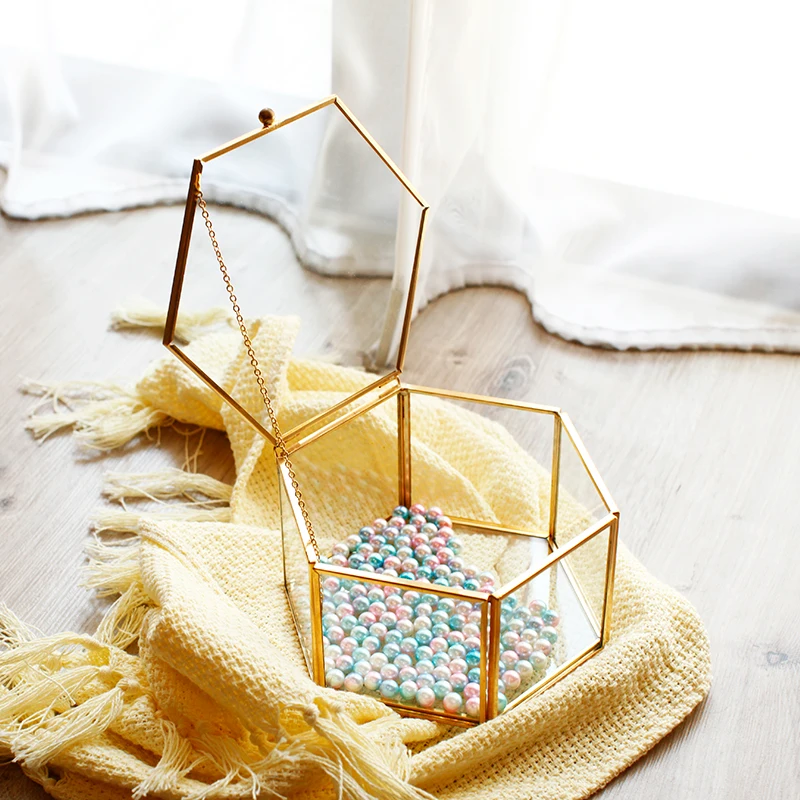 Винтажная прозрачная Свадебная коробка для колец с шестигранной металлической