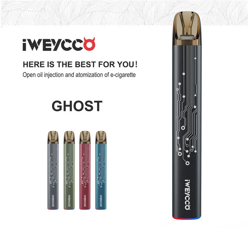 

2PCS AUTHENTIC IWEYCCO GHOST PORTABLE POD 1.0ohm VAPE SYSTEM E CIGARETTE STARTER KIT 650MAH 2ML EMPTY VAPE PEN