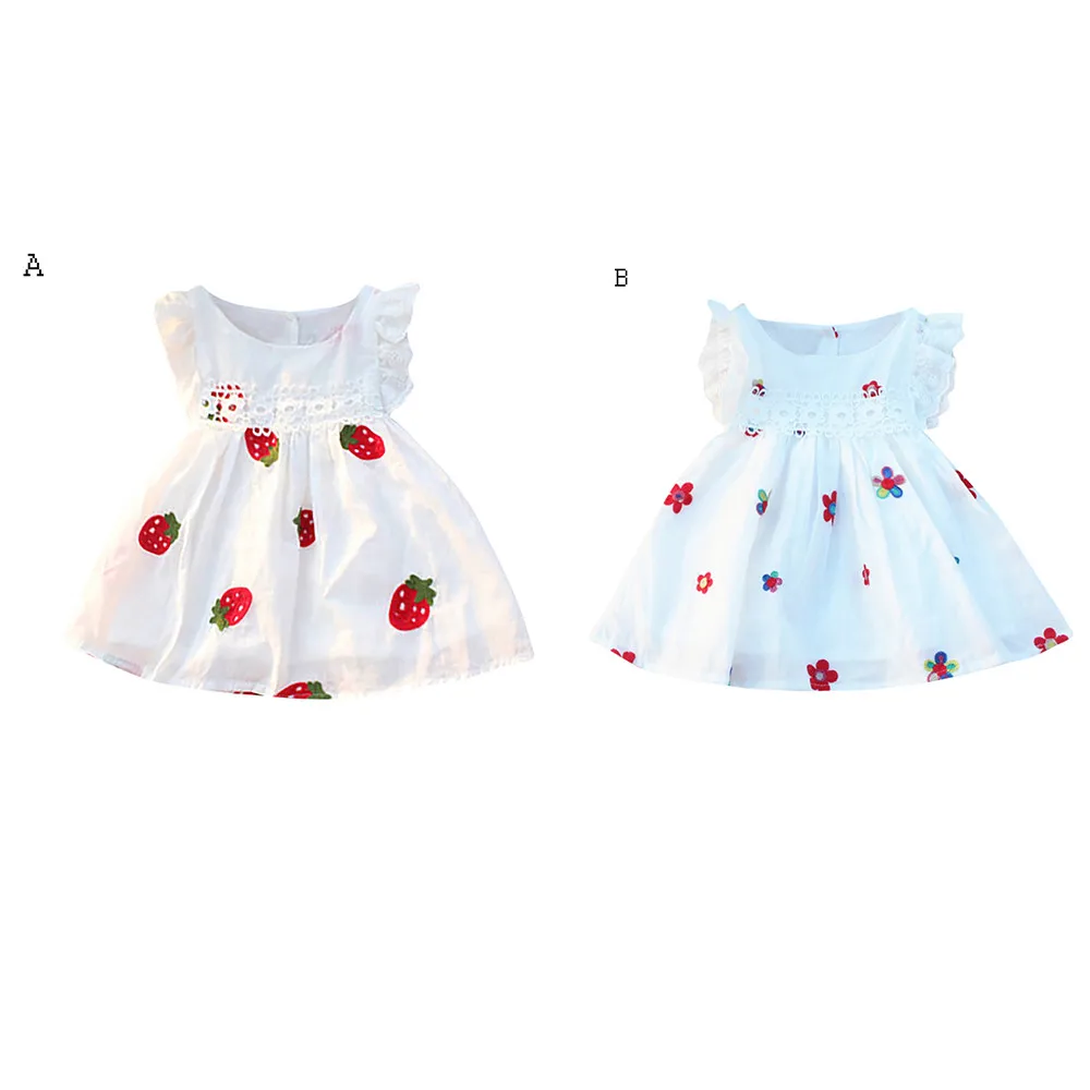 Kids Girl Dress Summer Baby Girls Dresses Floral Strawberry Embroidery Sleeveless Clothing | Мать и ребенок
