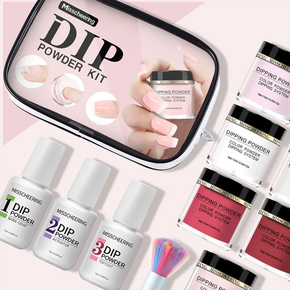 

Dip Powder Nail Kit Quick-Drying Dipping Powder Set with Base Coat Top Coat Activator for Nail Styling Modeling Fast Delivery