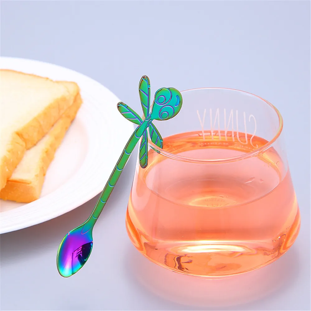 1 шт. Нержавеющая сталь Стрекоза Форма ложка творческий Молоко Кофе Мороженое