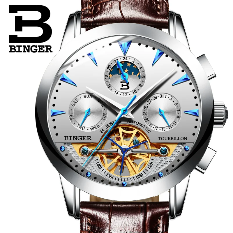 

Switzerland BINGER Business Watch Men Skeleton Automatic Clock Men Tourbillon Waterproof Mechanical Watch Relogio Masculino 2019