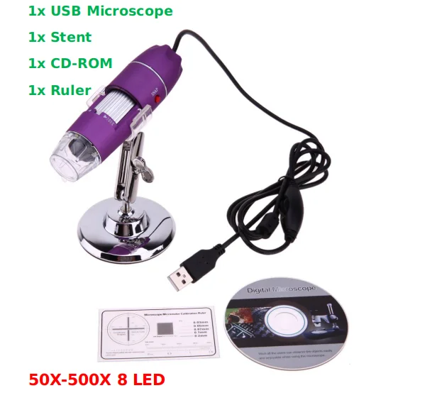 500X 1600X 8 светодиодов электронный цифровой микроскоп Ручной Лупа камера USB интерфейс электронный микроскоп+ металлический кронштейн Подставка - Цвет: 500X