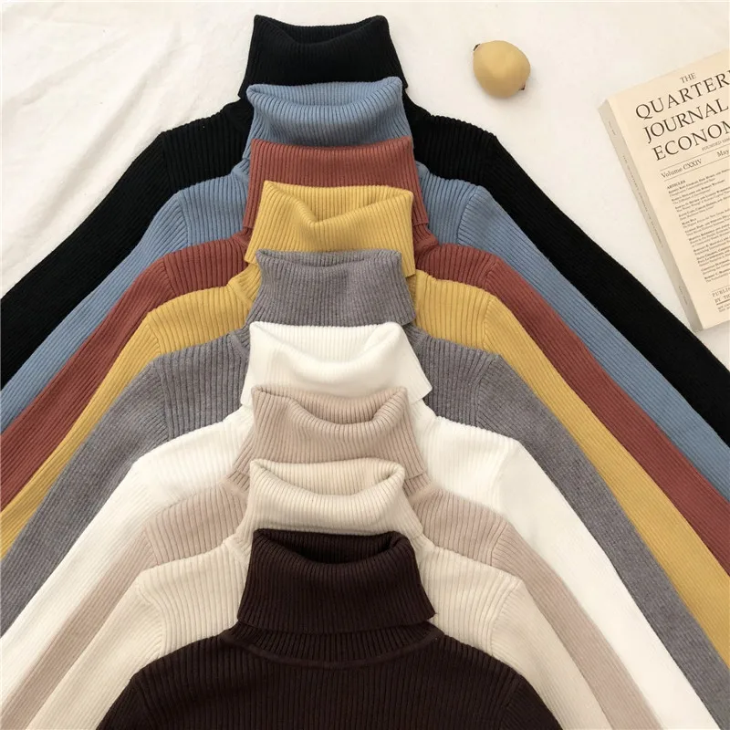 

Cotton Pullover Sweater 2021 Women Turtleneck Sweaters Female Autumn Winter Slim Basic Tops Casual Soft Knit Soft Warm Jumper