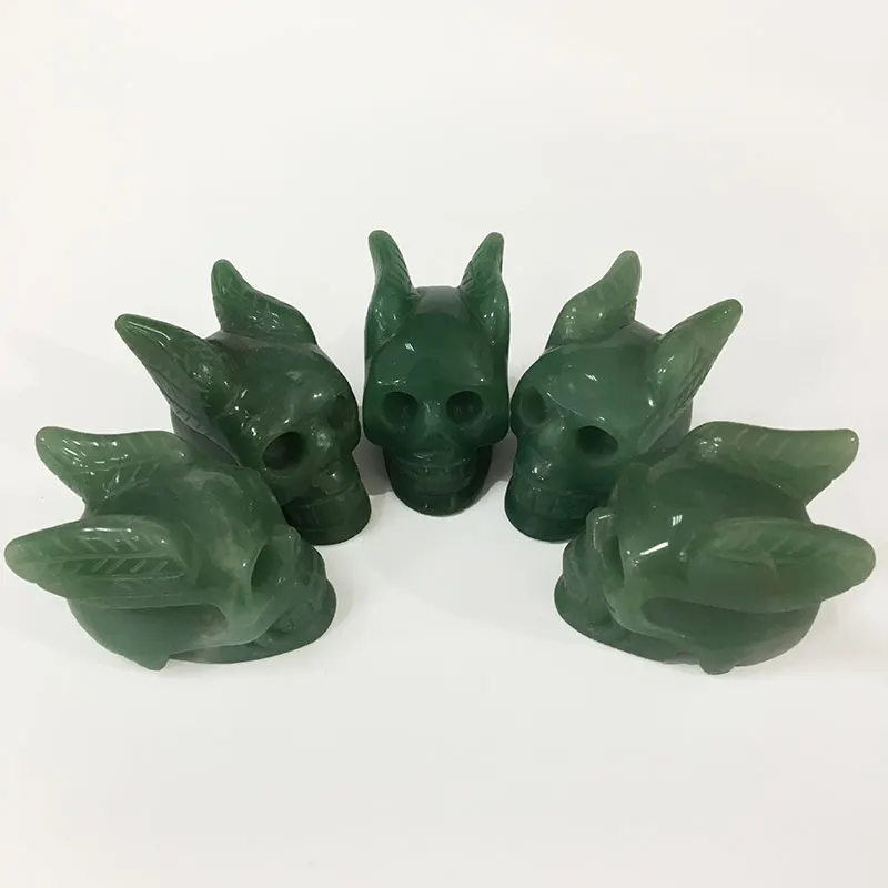 Natural Green Aventurine Wings Skull Stone Crystal Sculpture Feng Shui Treatment Home Decorative Art Collection DLT | Дом и сад