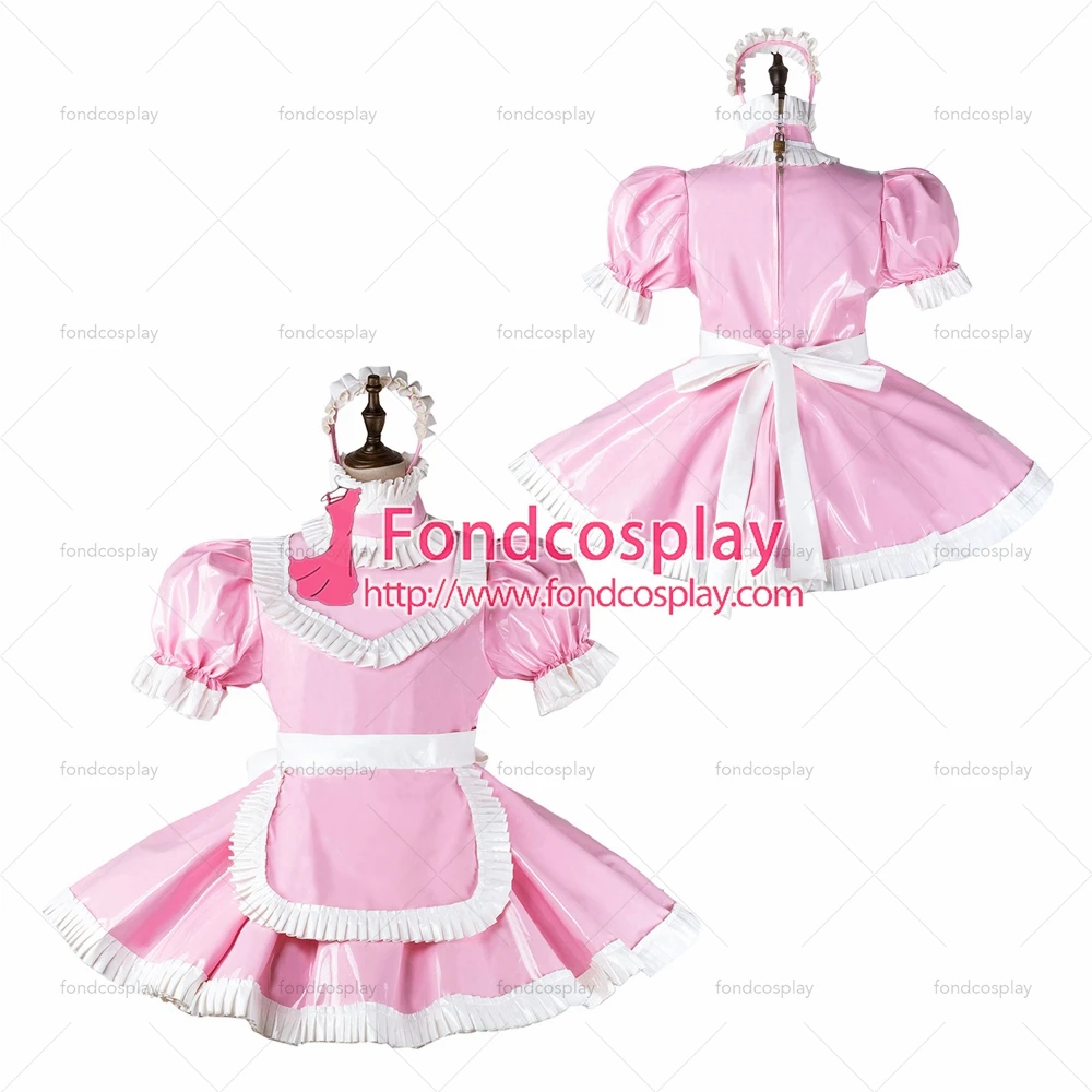 fondcosplay adult sexy cross dressing sissy maid baby pink heavy pvc dress lockable Uniform apron costume Tailor-made[G2261] |