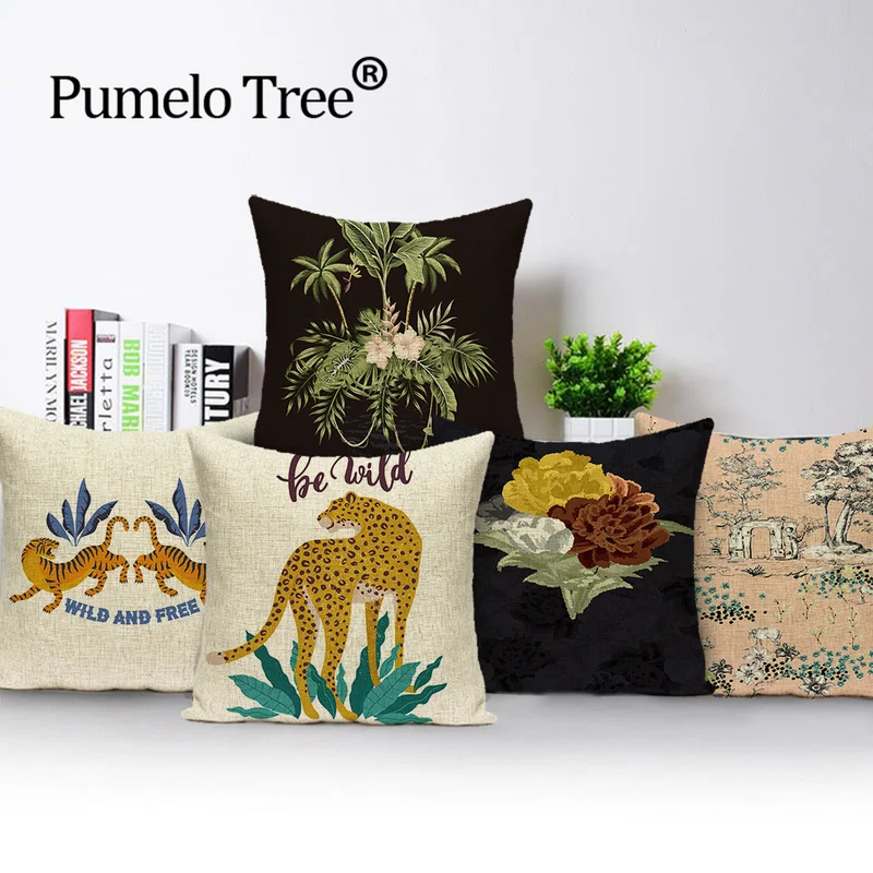 

Cute Tiger Cushion Case Autumn and Winter Home Decor Pillows Cases Animal Sofa Bed Cushions Cover Flax Pillow Covers Kissen