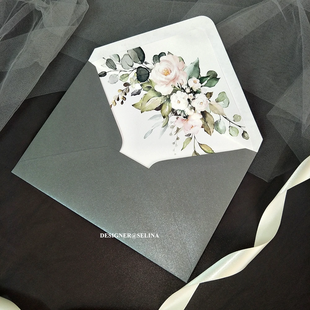 50 шт. Радужный жемчужный Блестящий конверт с цветочным принтом для свадебных