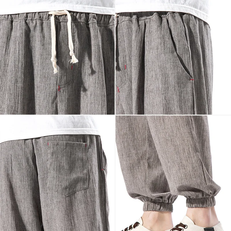 

Chinese Style Harajuku Men Line Casual Harem Pants Men Joggers Man Summer Trousers Male Baggy Pants Hip Hop Ankle-Length Pants