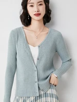 spring and autumn wool v neck small cardigan knitted jacket womens short pit sweater base shirt with skirt shawl outer 60101