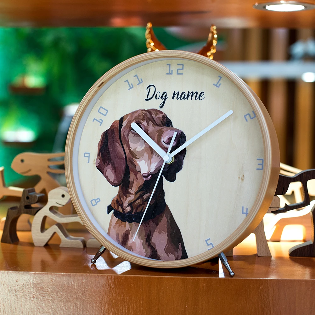 

Desktable Slient Wooden Clock Custom Photo And Name Home Decoration Eight Feet Clock Living Room Love Dog Human Gift