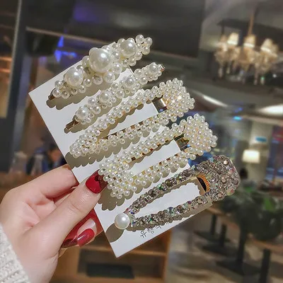 5PC-6 Ins1Set/PC модная жемчужная заколка для волос, заколки для волос для женщин, милые стильные заколки для волос, сплав, BB, заколка для волос, аксессуары для волос для девушек и женщин - Цвет: 5PC-6