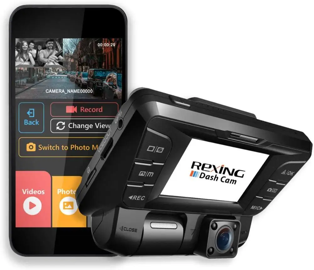 Видеорегистратор Rexing V2 с двойным фронтальным и задним экраном 1080p Full HD Wi Fi