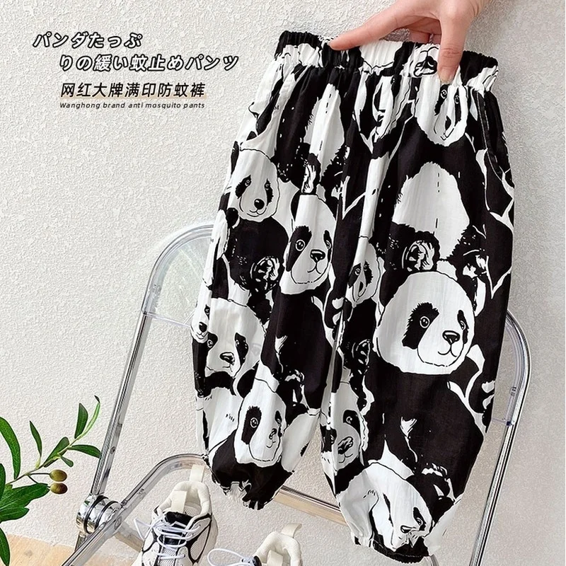 

summer cotton anti-mosquito pants tide middle and small children 1-6 years old cartoon thin wild western style nine-point pants