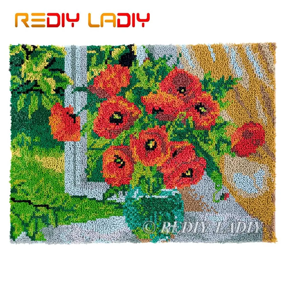 

Крюк с защелкой ковер Маки ваза не сужающийся книзу массивный гобелен с пряжей Наборы DIY ковер вязаный коврик крючком подушки декоративно-п...