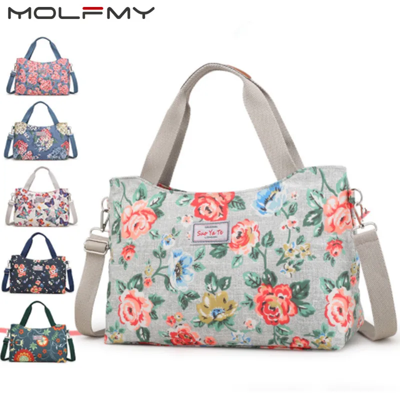 

2021 New Ladies Canvas Handbag Rose Printed Waterproof Nylon One Shoulder Bag Female Travel Shopping Bag Messenger Bag Tote Bag