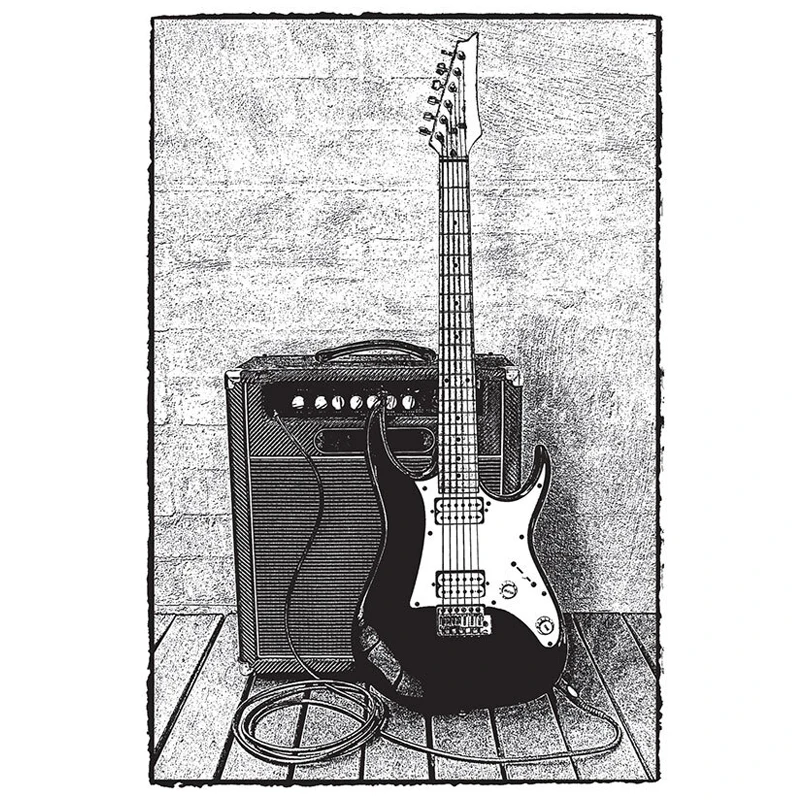 2021 neue retro musik elektrische gitarre muster transparent briefmarken für diy machen gruß karte scrapbooking keine metall schneiden stirb