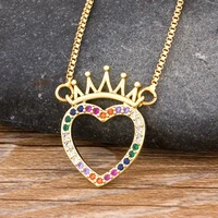 nidin fashion colorful copper zircon king pendant romantic heart shape chain necklaces fine party bar wedding jewelry gift