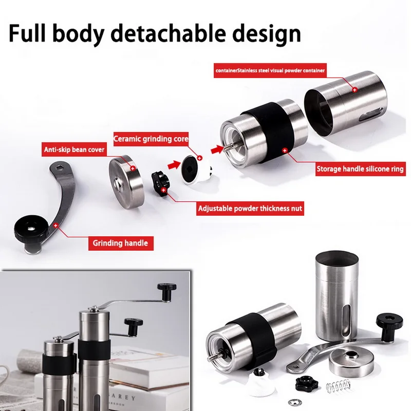 Ручная керамическая кофемолка из нержавеющей стали регулируемая мельница для