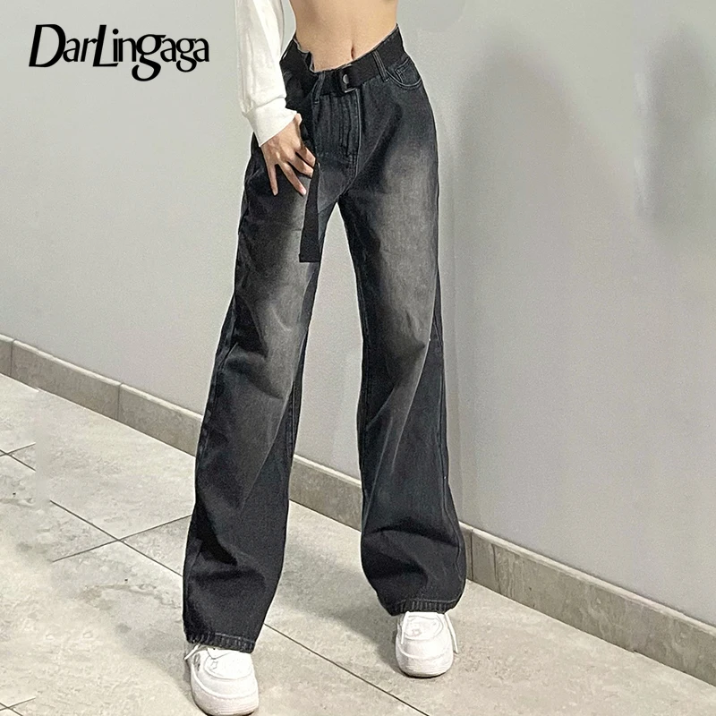 

Darlingaga Vintage Streetwear Straight Black High Waist Jeans Woman Denim Trousers Harajuku Baggy Pants Boyfriend Sweatpants New
