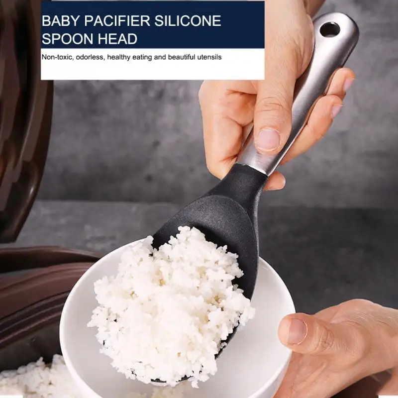 Ложка для риса из нержавеющей стали прочная нескользящая силиконовая ложка с