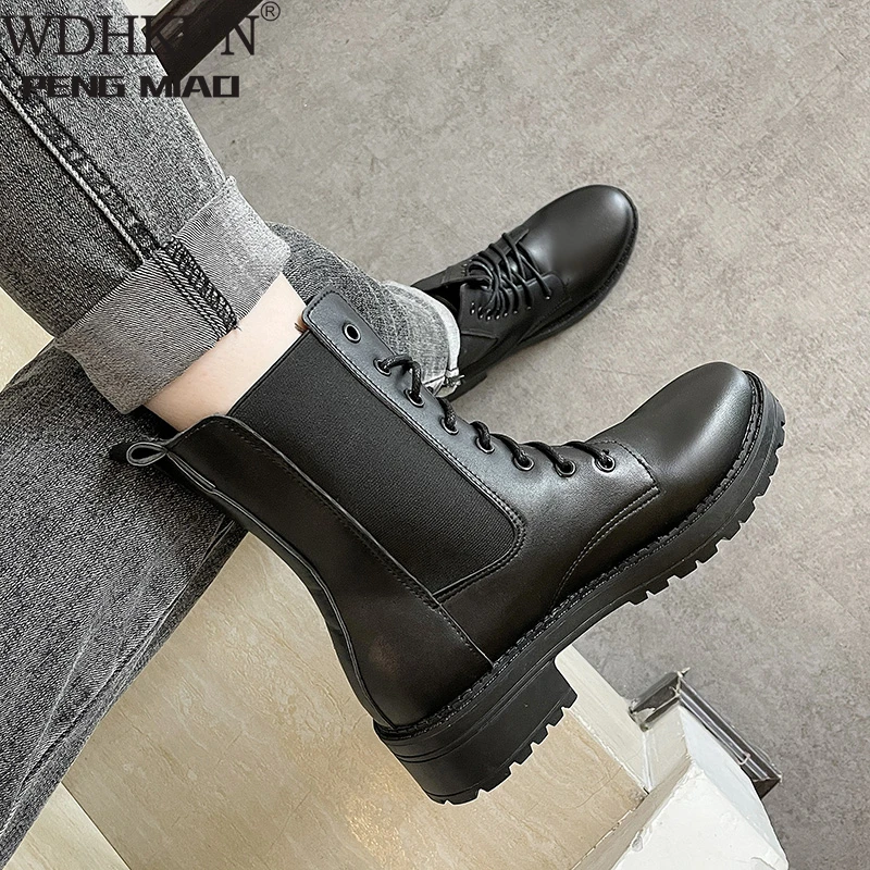 

Женские мотоциклетные ботильоны на платформе, кожаные ботинки оксфорды на шнуровке и высоком каблуке, 2021