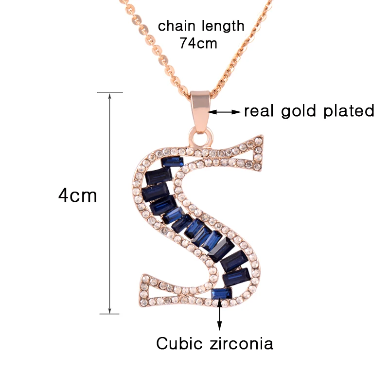 

LEEKER Cubic Zircon Letter Pendant Long Necklace Snake Chain Women Statement Jewelry 259 LK2