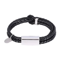 fashion black genuine leather braided bracelet for men women romantic couples bangles stainless steel buckle hand jewelry sp1066