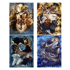 Алмазная 5d Вышивка сделай сам, картина с животными, квадратами, круглыми стразами, тигром, пантерой, Орлом, блестящее украшение, подарок для хобби