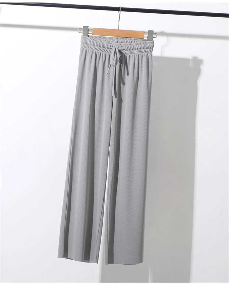 

Women's ice silk Ankle-Length Pants wide leg pants big yards loose pant New High Waist Casual Slacks Soft Comfort Women Pants