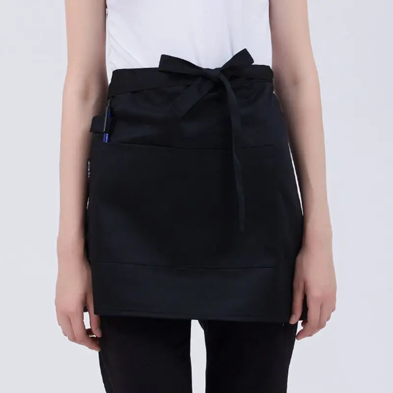 

Фартук женский однотонный на талию для кухни и ресторана, полукороткий, с карманами и петлями для официанток, для серверов