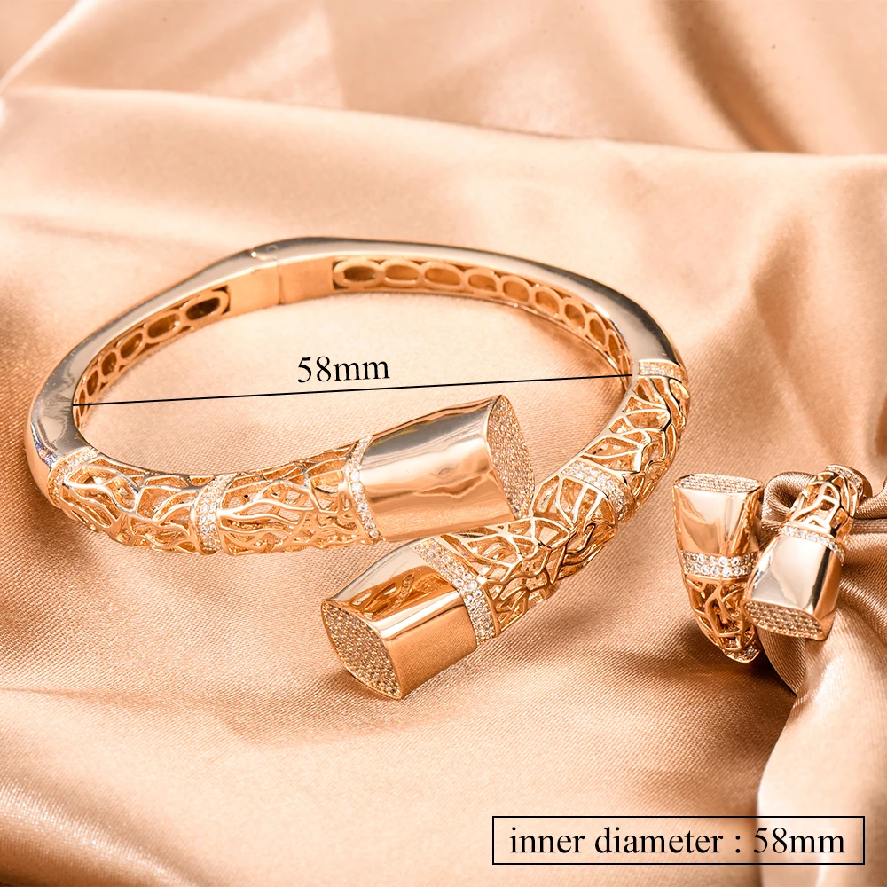 

GODKI New Luxury Noble Retro Whirlpool Vintage golden Big Bangle Earrings Ring for Women Bridal Jewelry Sets Wedding