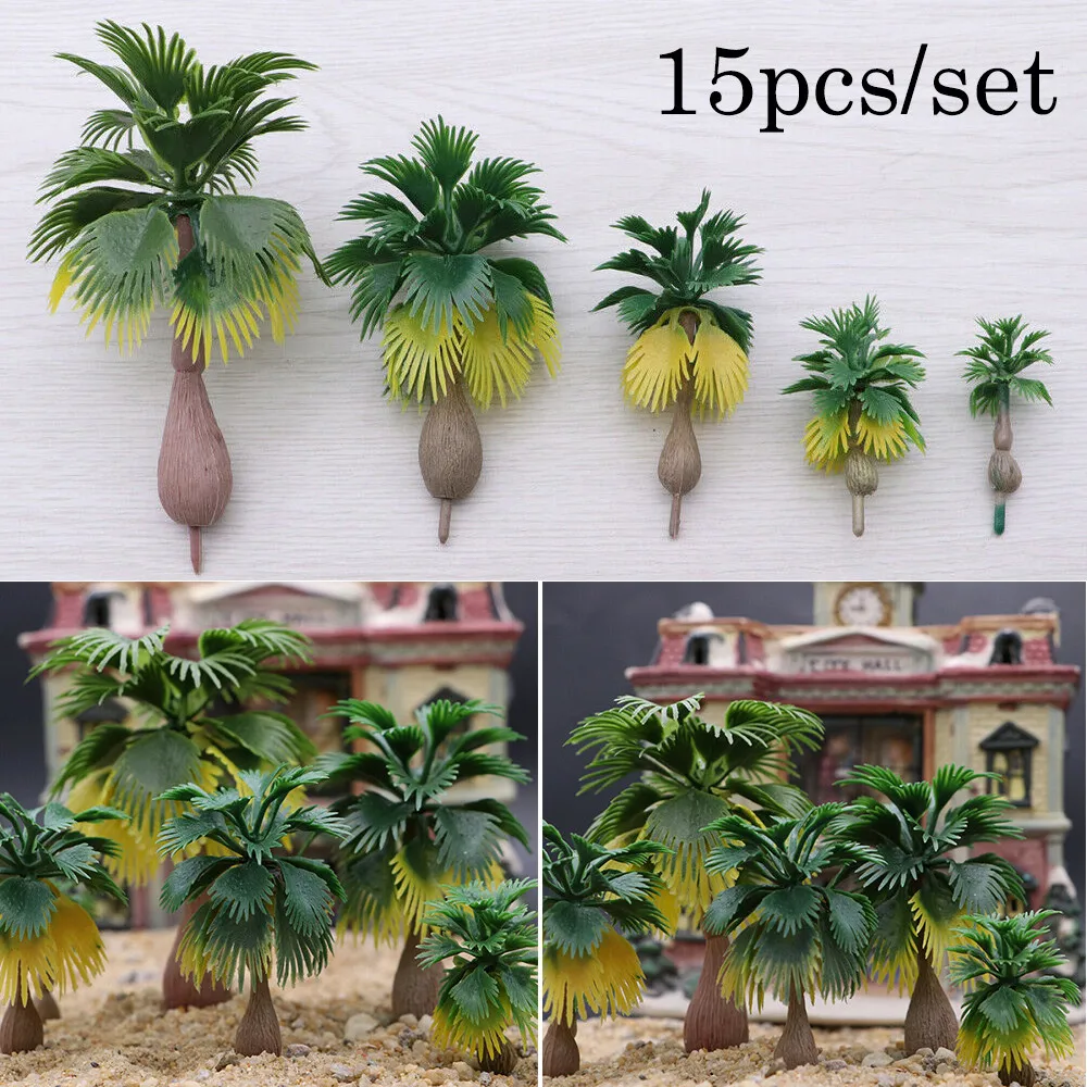 

15x Plastic Model Palm Trees Street Beach Scenery Layout 1:100-1:300 Train Railroad Decoration Building Landscape Miniature Tree