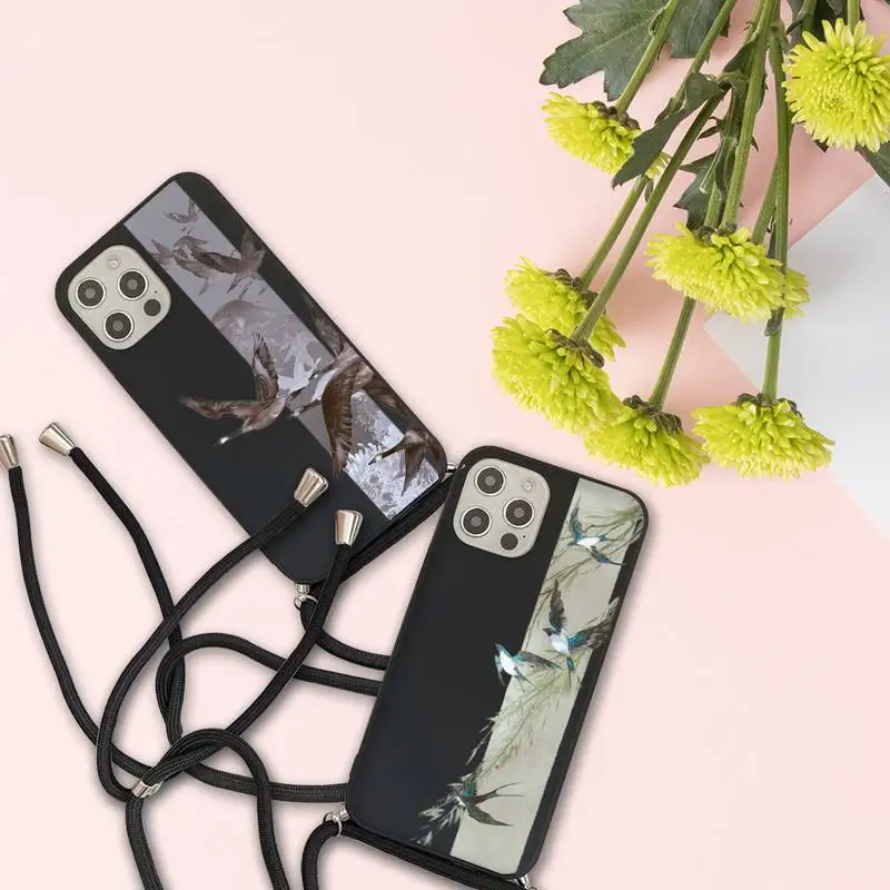 

Rose flowers art Phone Case For iPhone 7 8 11 12 X XS XR MINI Pro Max Plus Strap Cord Chain Lanyard soft