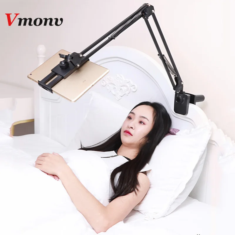 vmonv long arm rotating tablet phone holder for iphone samsung huawei 5 to 13 inch bed desktop mount stand for ipad air pro 12 9 free global shipping