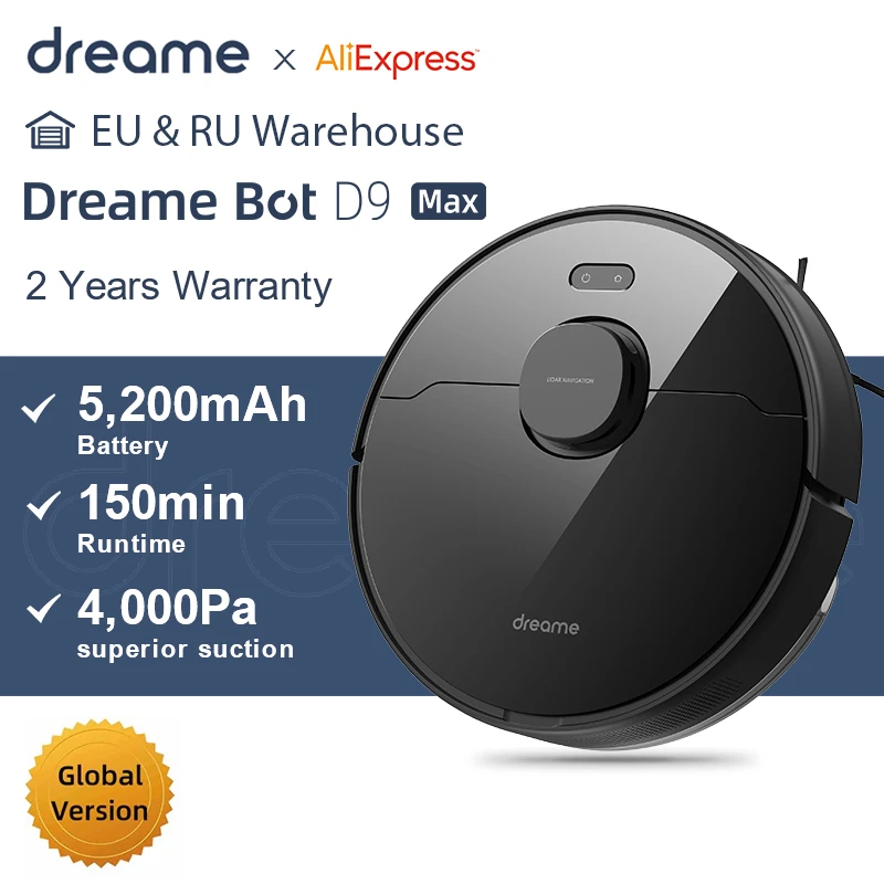Dreame Bot D9 Max Robot Vacuum Cleaner For Home Superb LiDAR Navigation, 4000Pa Suction ,Smart Alexa Support, 570ml Dust Tank