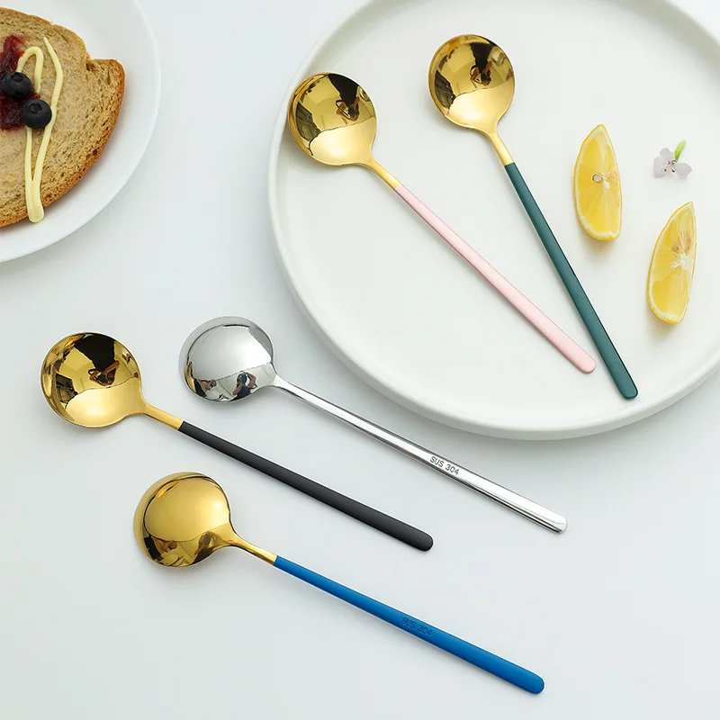 

Stainless Steel Long Handle Soup Spoon Tableware Hot Drink Coffee Stirring Spoon Ice Cream Tea Spoon Utensil Kitchen Accessories