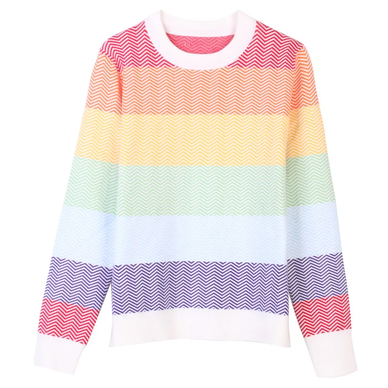 

Fannic 2020 Winter Prairie Chic Pullover Long Sleeve Round Neck Striped Knitted Sweater for Women