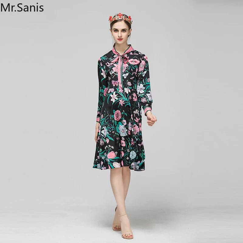 Sanis 2019 Женская Осенняя мода подиумная повседневная черная платье с поясом