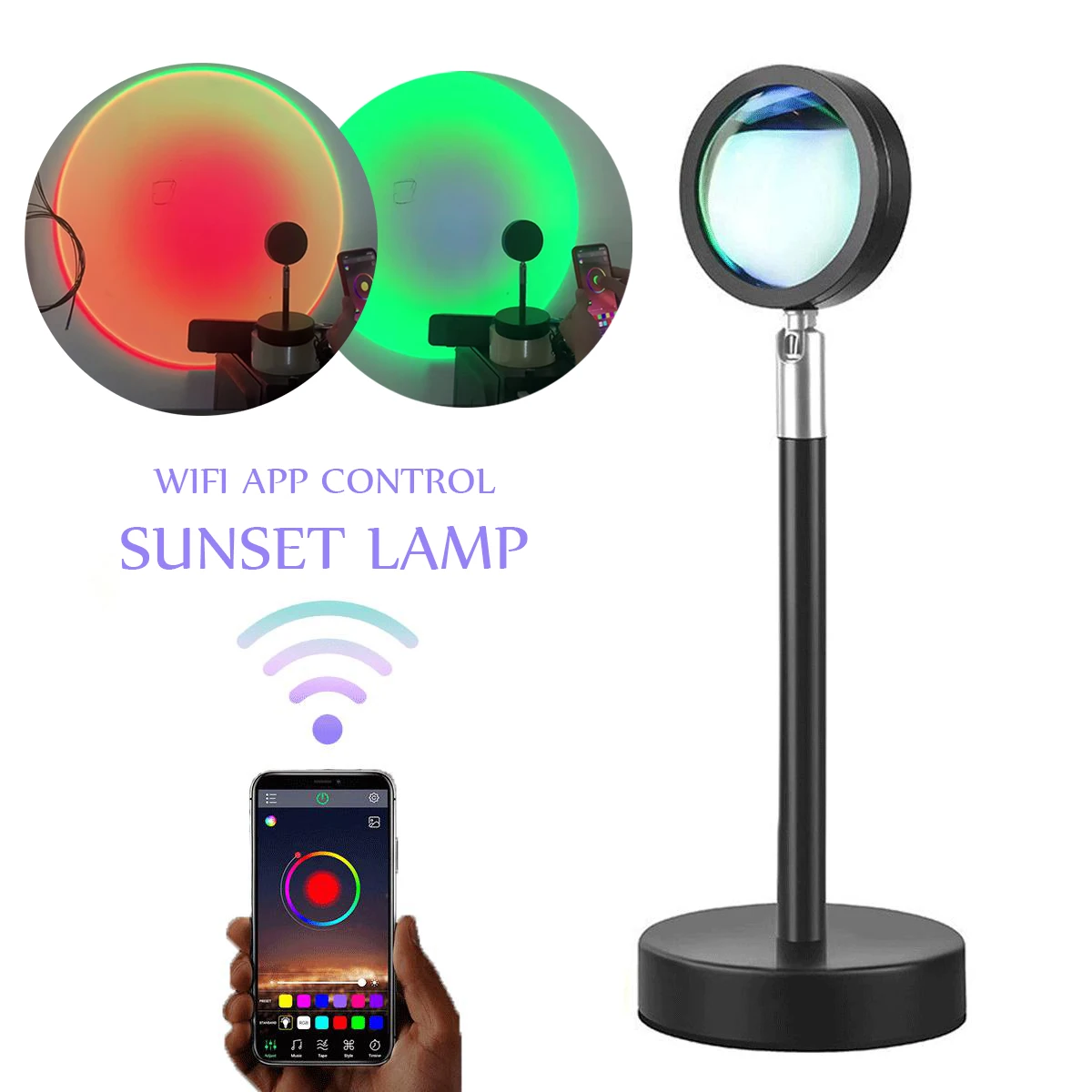 

Smart App RGB Sunset Projection Sun Lamp USB Rainbow Color Changing 180 Degree Rotation Romantic Rainbow Visual Night Lights