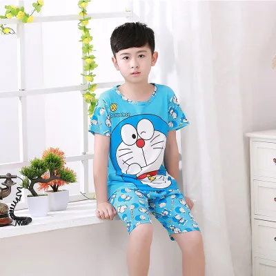 Летний Пижамный костюм для детей Детская одежда дома с короткими рукавами и
