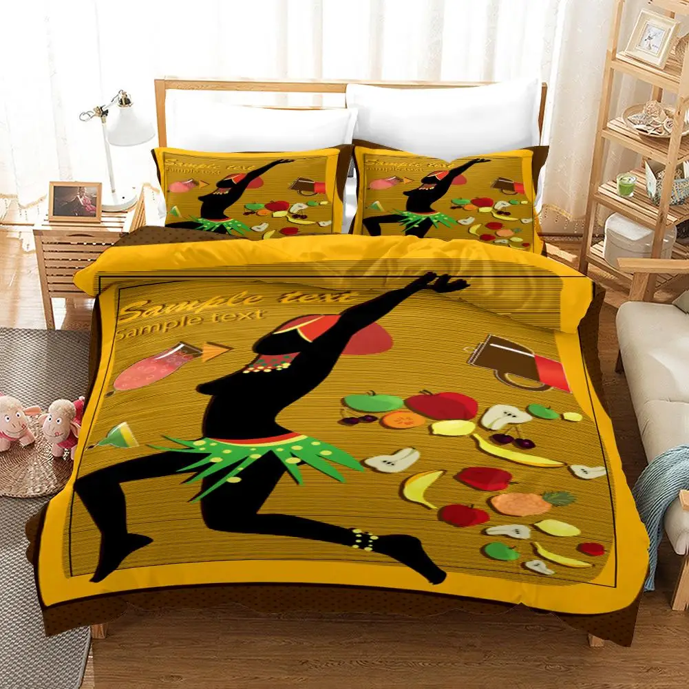 

African women 3Pcs printing bedding set down quilt cover luxury bed sheet pillow case
