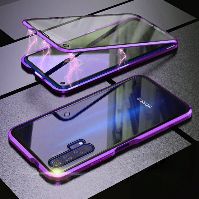 Purple Магнитный металлический чехол для Xiaomi Redmi Note 7 8 Pro K20 Pro для Xiaomi 9T 9 Pro 5G 8 6X A2 CC9E A3 двустороннее закаленное стекло - Цвет: Purple