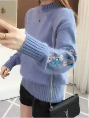 

Autumn Winter Women Sweaters and Pullovers Long Sleeve Casual Embroidery Turtleneck Slim Knitted Jumpers Pull Femme Knitwear