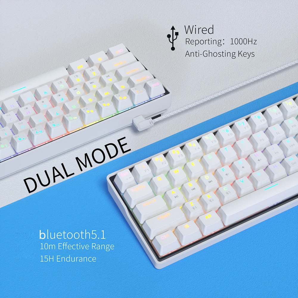 KEMOVE SnowFox 61 клавиша механическая клавиатура NKRO Bluetooth-совместимая клавиши PBT
