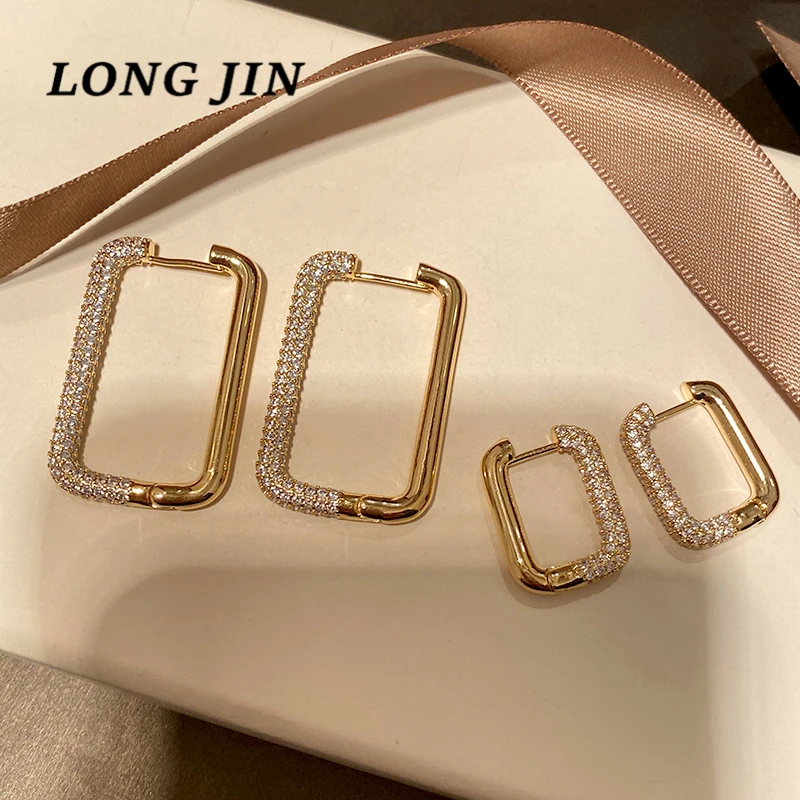 Белая прямоугольная геометрические серьги женские простые мозаичный Циркон